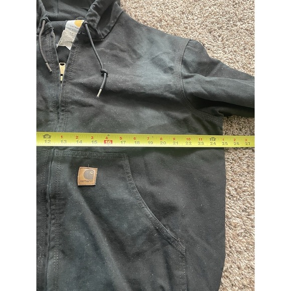 Carhartt Canvas Hooded Coat Logo Black Jacket Lined L J25 DKB - Picture 6 of 8